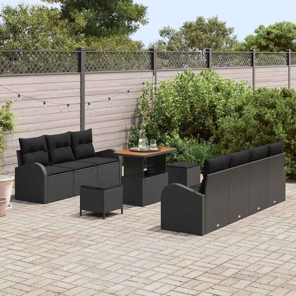 vidaXL Ensemble de canap&eacute; de jardin avec coussin 10 pcs Noir polyrotin