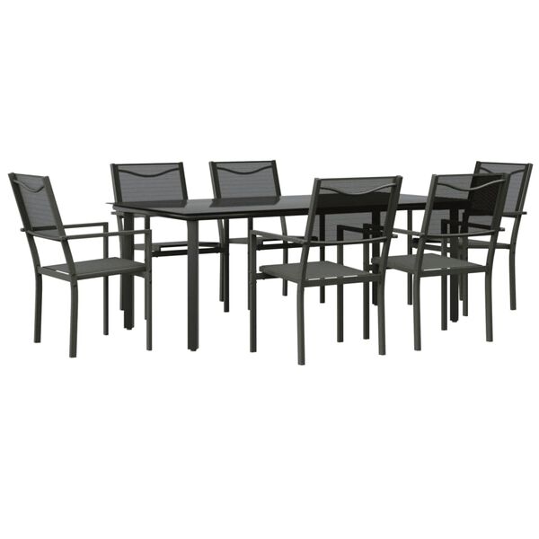 vidaXL Ensemble &agrave; manger de jardin 7 pcs noir textil&egrave;ne et acier