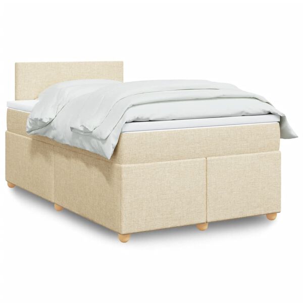 vidaXL Sommier &agrave; lattes de lit avec matelas cr&egrave;me 120x190 cm tissu