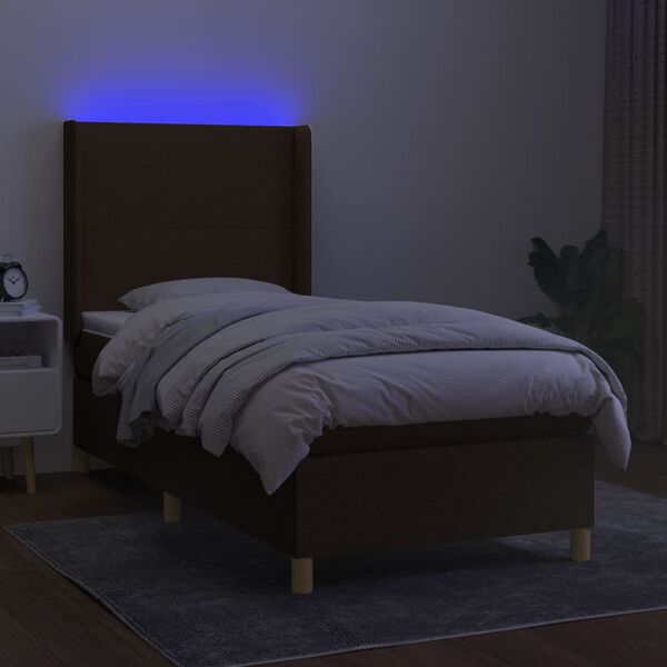 vidaXL Sommier &agrave; lattes de lit matelas LED Marron fonc&eacute; 80x200cm Tissu