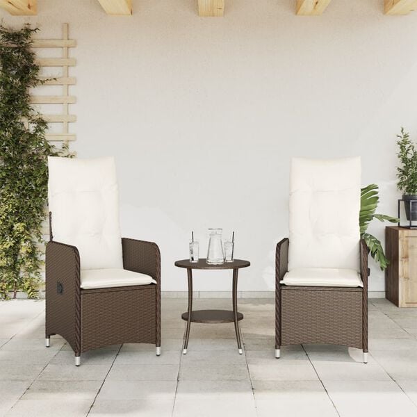 vidaXL Chaises inclinables de jardin lot de 2 et coussins marron rotin