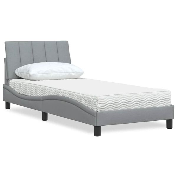 vidaXL Lit avec matelas Hanko gris clair 90x190 cm tissu