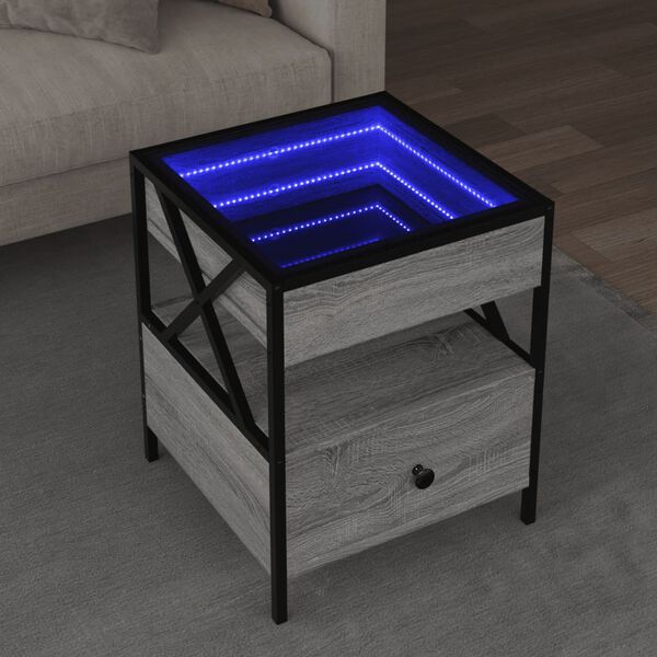 vidaXL Table basse avec LED Infinity sonoma gris 40x40x51 cm