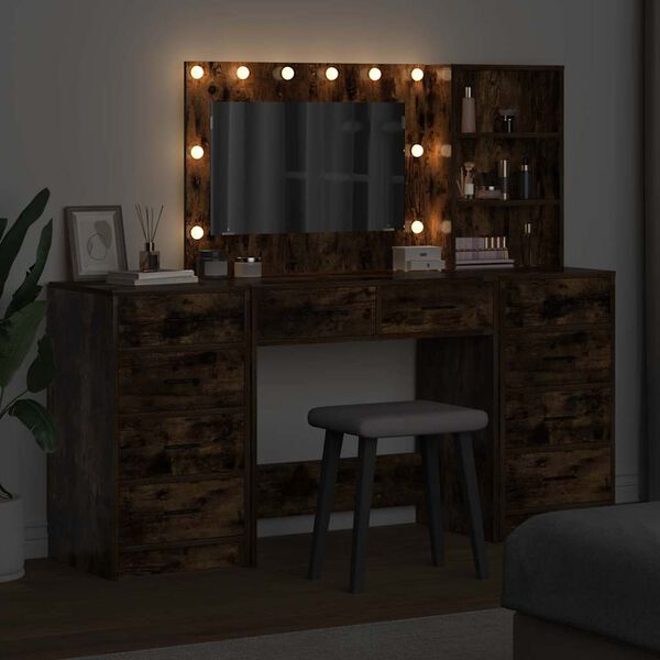 vidaXL Table de Toilette 3 pcs Ch&ecirc;ne fum&eacute; Bois d'ing&eacute;nierie