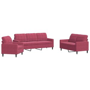 vidaXL Ensemble de canap&eacute;s 3 pcs avec coussins Rouge bordeaux Velours
