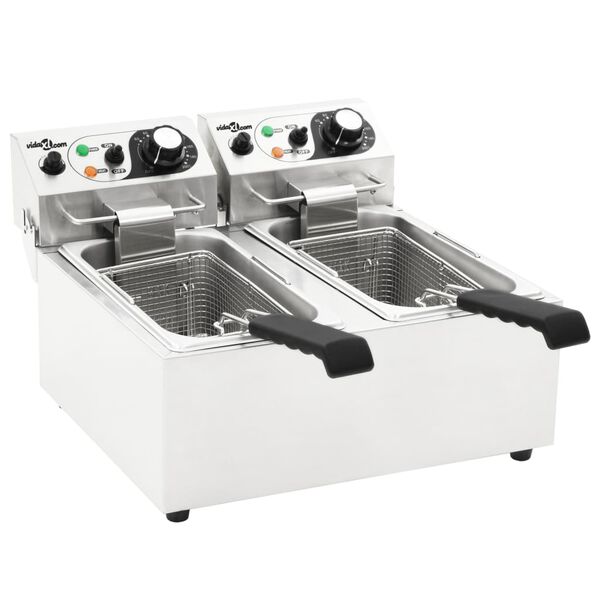vidaXL Friteuse double &eacute;lectrique Acier inoxydable 12 L 4000 W
