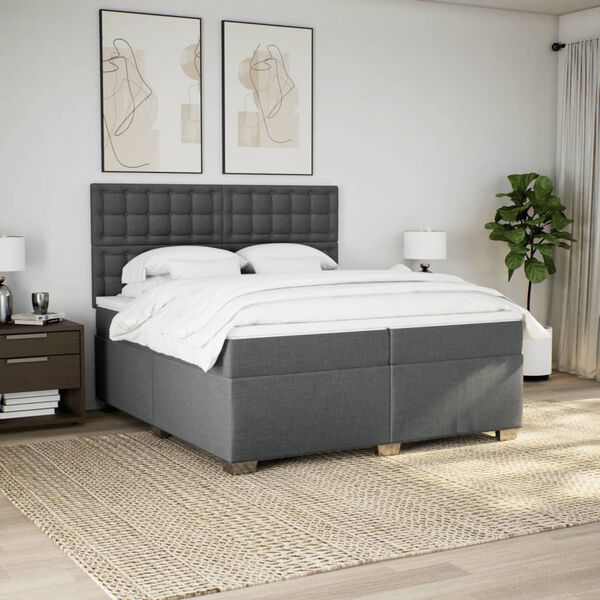 vidaXL Sommier &agrave; lattes de lit avec matelas Gris fonc&eacute; 200x200cm Tissu