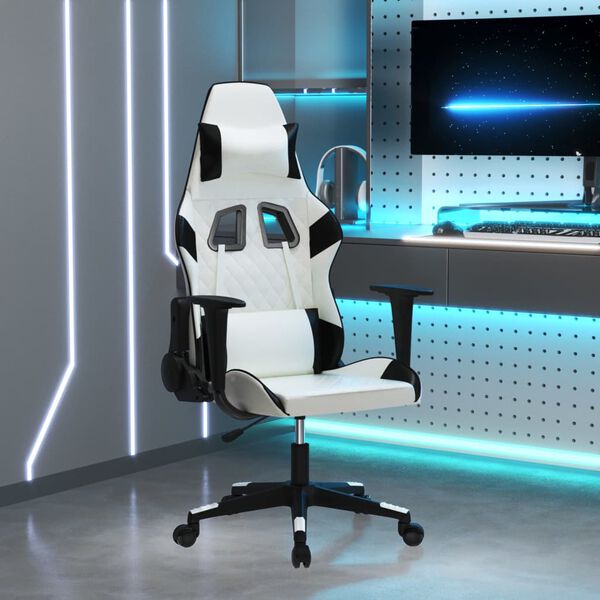 vidaXL Chaise de jeu de massage Blanc et noir Similicuir