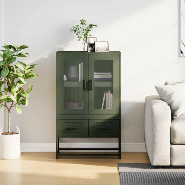 vidaXL Buffet haut vert olive 68x39 x111,5 cm acier