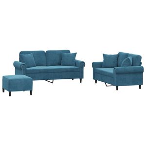 vidaXL Ensemble de canap&eacute;s 3 pcs avec coussins bleu velours