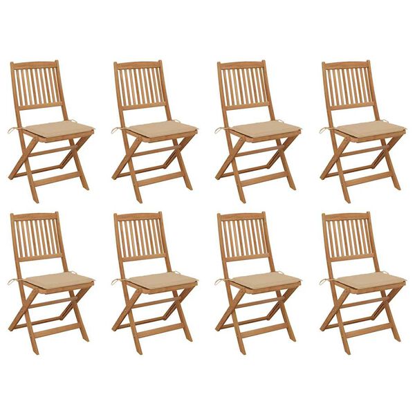 vidaXL Chaises pliables d'ext&eacute;rieur et coussins lot de 8 Bois d'acacia