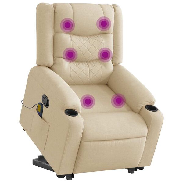 vidaXL Fauteuil inclinable de massage Cr&egrave;me Tissu