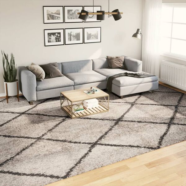 vidaXL Tapis shaggy &agrave; poils longs moderne beige anthracite 300x400 cm