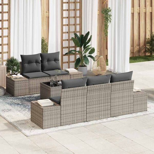 vidaXL Ensemble de canap&eacute; de jardin avec coussin 6 pcs Gris polyrotin