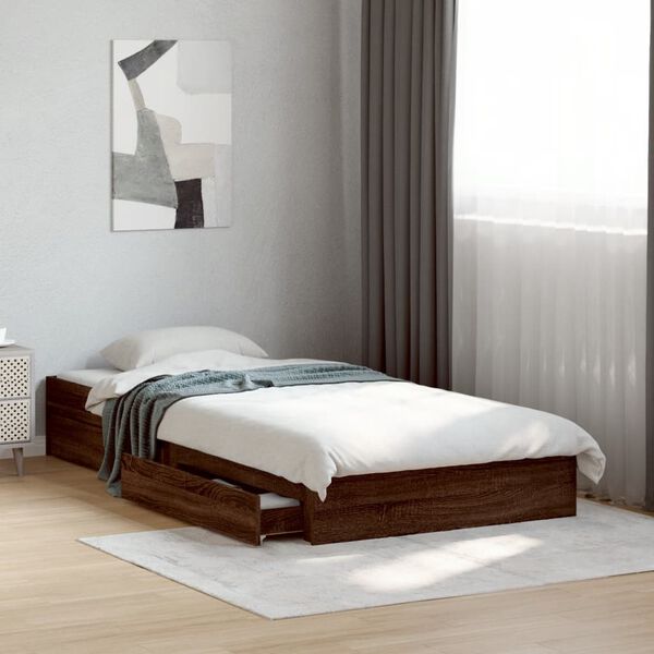 vidaXL Cadre de lit avec tiroirs sans matelas ch&ecirc;ne marron 90x190 cm