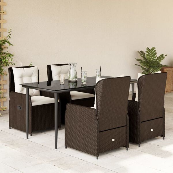 vidaXL Ensemble &agrave; manger de jardin 5 pcs et coussins marron poly rotin