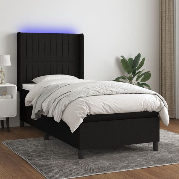 vidaXL Sommier &agrave; lattes de lit matelas et LED Noir 90x190 cm Tissu