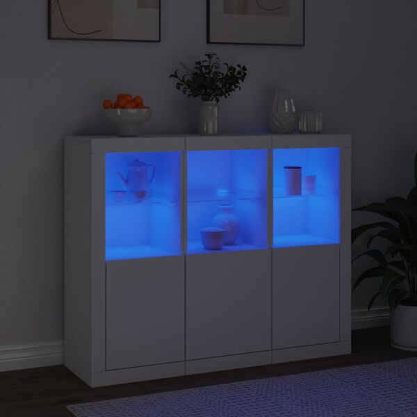 vidaXL Buffets avec lumières LED 3 pcs blanc bois d'ingénierie