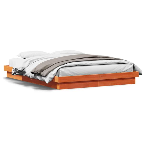 vidaXL Cadre de lit &agrave; LED sans matelas 150x200 cm bois massif
