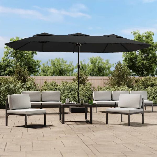vidaXL Parasol de jardin à double tête avec LED noir 449x265 cm