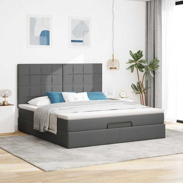 VidaXL Cadre de lit ottoman avec matelas gris fonc&eacute; 160x200cm tissu