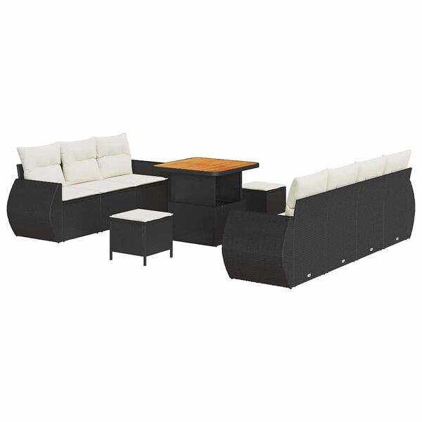 vidaXL Ensemble de canapé de jardin avec coussin 10 pcs Noir et crème