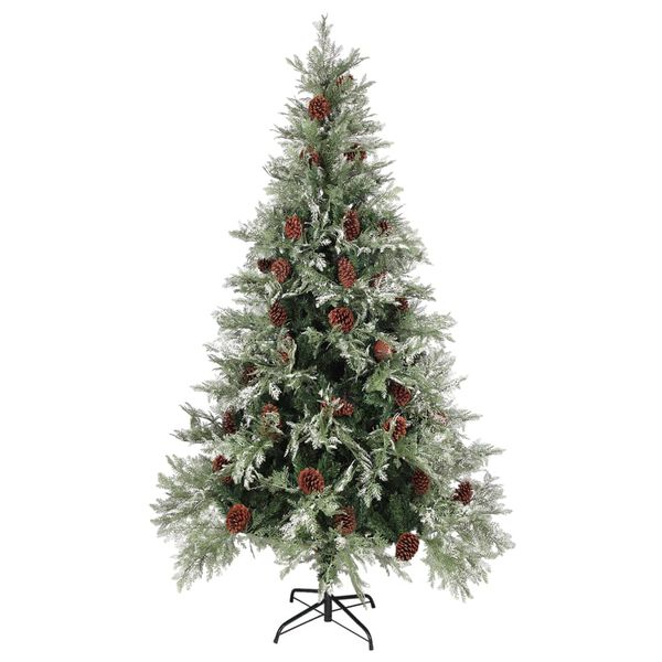 vidaXL Sapin de No&euml;l pr&eacute;-&eacute;clair&eacute; pommes de pin vert blanc 195cm PVC PE