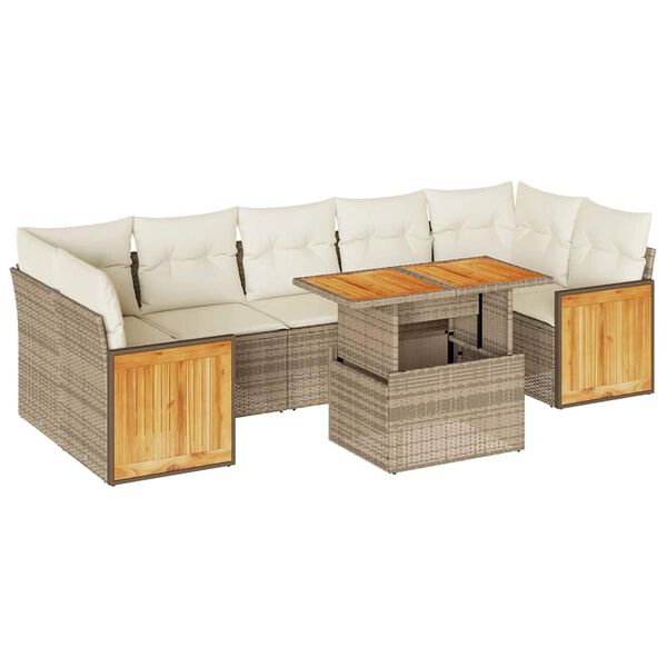 vidaXL Salon de jardin avec coussins 8 pcs beige r&eacute;sine tress&eacute;e acacia