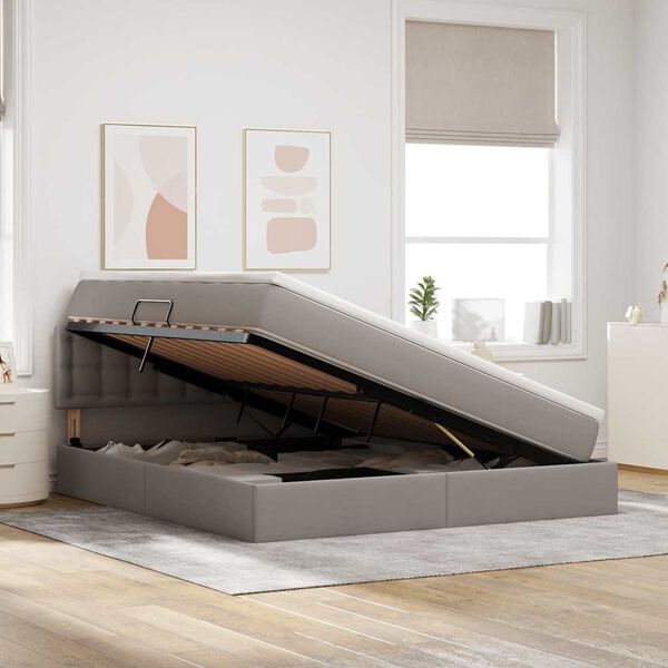 vidaXL Lit avec rangement et LED Taupe 160 x 200 cm Polyester