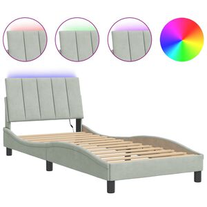 vidaXL Cadre de lit avec LED sans matelas Hanko gris clair 90x200 cm velours