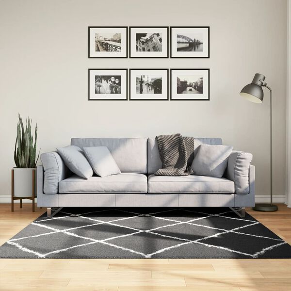 vidaXL Tapis shaggy &agrave; poils longs moderne noir et cr&egrave;me 160x160 cm