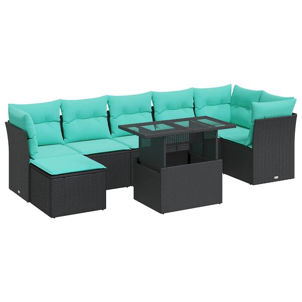 vidaXL Salon de jardin avec coussins 8 pcs noir r&eacute;sine tress&eacute;e acacia