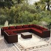 vidaXL Salon de jardin 11 pcs avec coussins marron r&eacute;sine tress&eacute;e