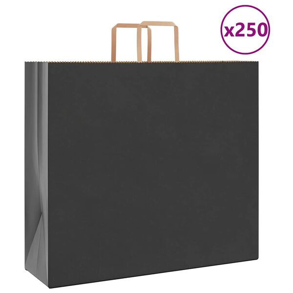vidaXL Sacs en papier 250 pcs avec poign&eacute;es noir 54x15x49 cm
