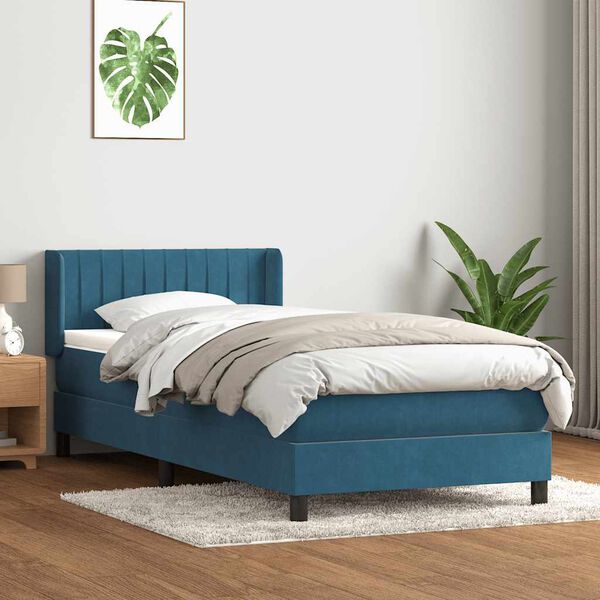 vidaXL Sommier &agrave; lattes de lit et matelas bleu fonc&eacute; 90x210 cm velours