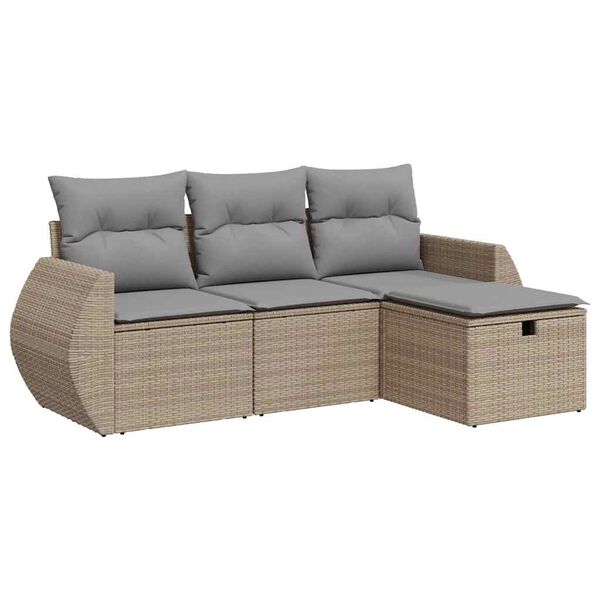 vidaXL Salon de jardin avec coussins 4 pcs beige r&eacute;sine tress&eacute;e