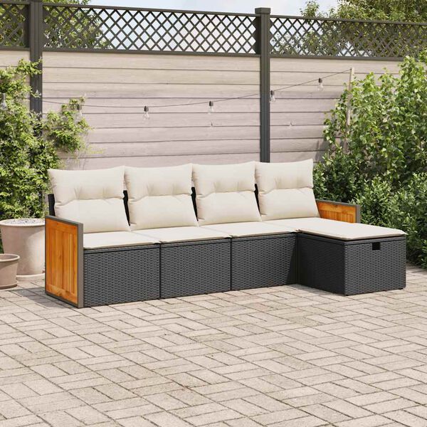 vidaXL Salon de jardin 5 pcs avec coussins noir r&eacute;sine tress&eacute;e