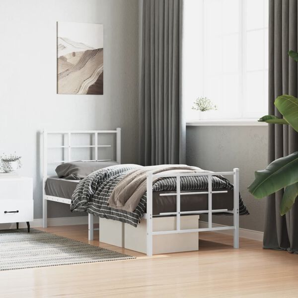 vidaXL Cadre de lit métal sans matelas avec pied de lit blanc 80x200cm