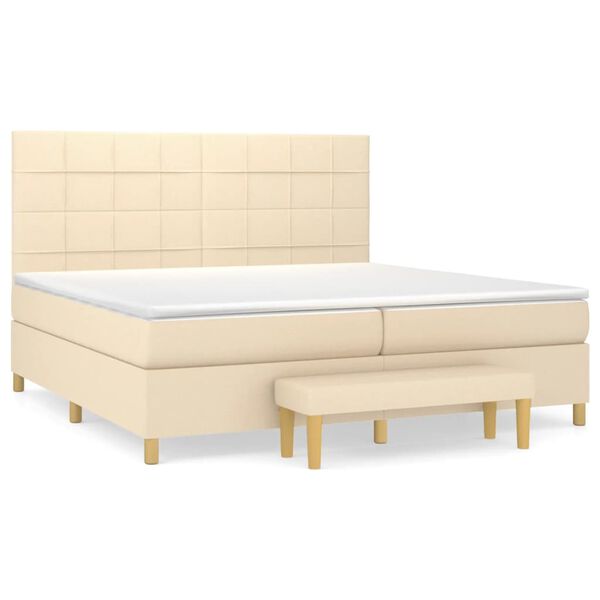 vidaXL Sommier &agrave; lattes de lit avec matelas Cr&egrave;me 200x200 cm Tissu
