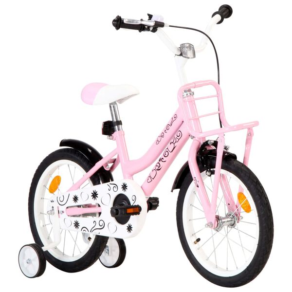 vidaXL V&eacute;lo enfant avec porte-bagages avant 16 pouces Blanc et rose
