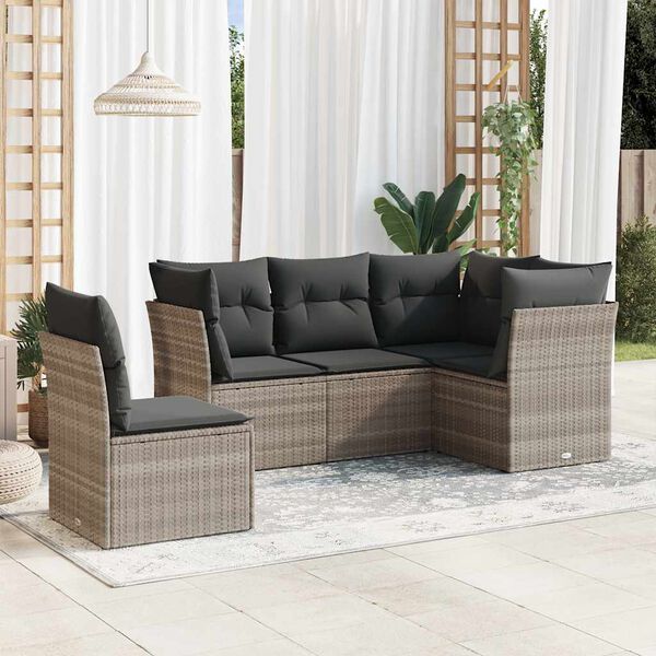 vidaXL Salon de jardin 5 pcs avec coussins gris clair r&eacute;sine tress&eacute;e
