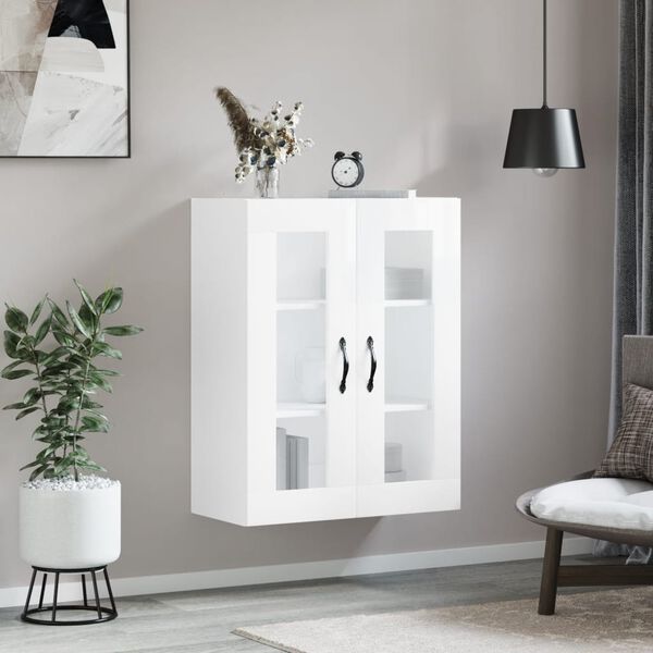 vidaXL Armoire murale blanc brillant 69,5x34x90 cm bois d'ing&eacute;nierie