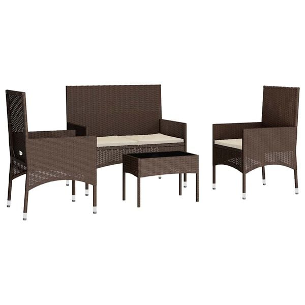 vidaXL Salon de jardin 4 pcs avec coussins Marron R&eacute;sine tress&eacute;e