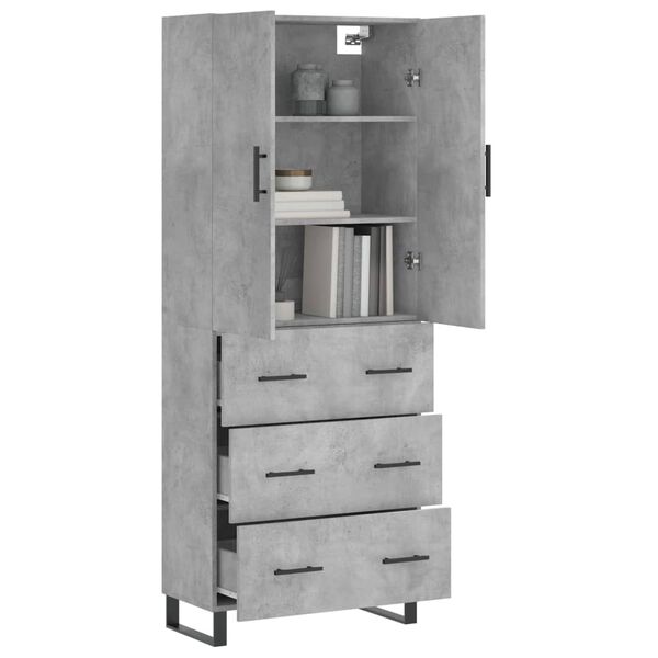 vidaXL Buffet haut Gris b&eacute;ton 69,5x34x180 cm Bois d'ing&eacute;nierie