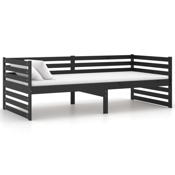 vidaXL Lit de repos avec matelas 90x200 cm Noir Bois de pin massif