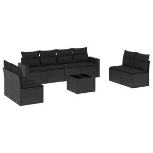vidaXL Salon de jardin 9 pcs avec coussins noir r&eacute;sine tress&eacute;e
