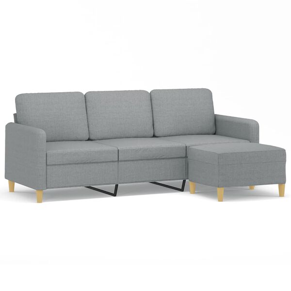 vidaXL Canapé à 3 places avec repose-pieds Gris clair 180 cm Tissu