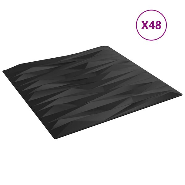 vidaXL Panneaux muraux 48 pcs Pierre Noire 50 x 50 cm Mousse XPS