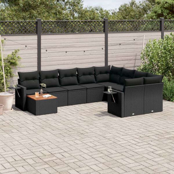 vidaXL Salon de jardin 10 pcs avec coussins noir r&eacute;sine tress&eacute;e