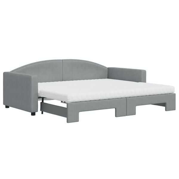 vidaXL Lit de jour avec gigogne et matelas gris clair 90x190 cm tissu